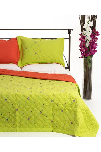 Silk Fashion Σετ κουβερλί (220εκ x 240εκ + 2 x 50εκ x 70εκ) 024 πράσινο λάιμ -