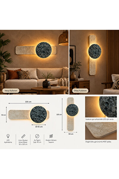 DECORAMİS ARMONIA Ay Desenli Dekoratif Tablo-Ledli Dekoratif Tablo- Handmade ...