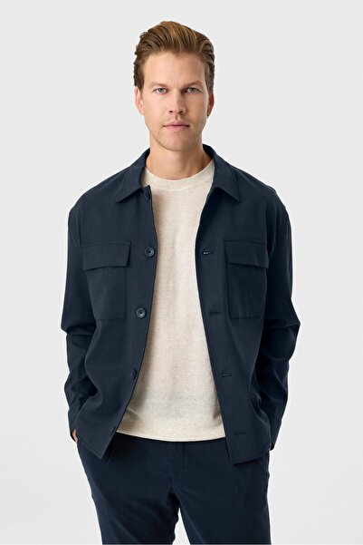 Back And Bond Buttoned Navy Blue Modern Jacket