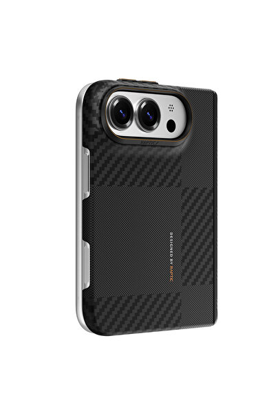 Raptic iPhone Duo Kılıf M-safeli Metal Kamera Çerçeveli Aramid SkinPro Mondrian Karbon Siyah-Gri
