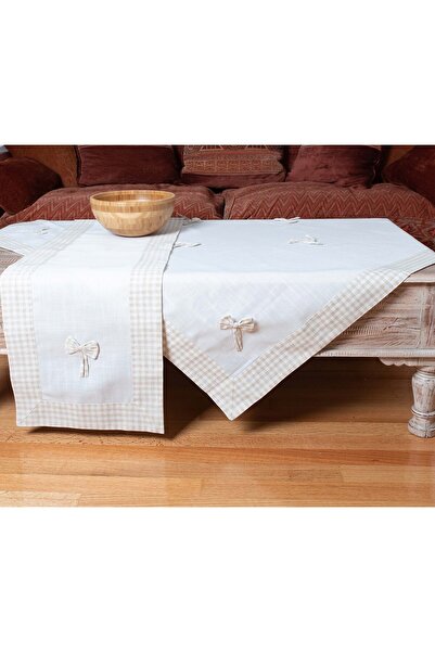 Silk Fashion Τραπεζομάντηλα (140εκ x 180εκ) με φιόγκο ιβουάρ/καφέ