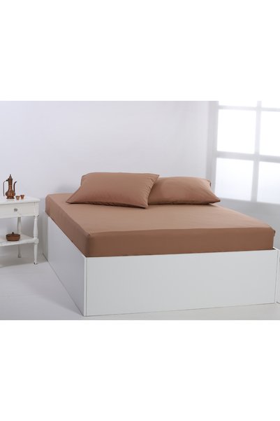 Silk Fashion Βασικά βαμβακερά σεντόνια (165cm x 267cm) πραλίνα -