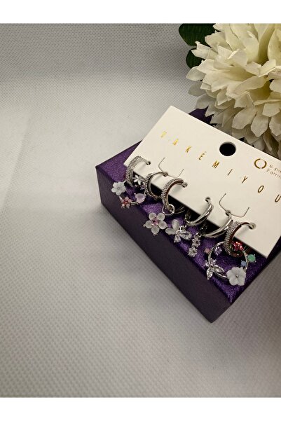 Yakemiyou Zircon Stone Flower Garden Model 6-Piece Steel Earring Set