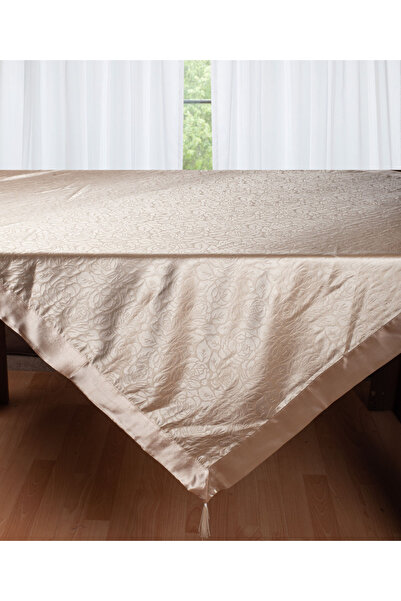 Silk Fashion Σατέν τραπεζομάντηλο 2009 λουλούδι (130cm x 130cm) μπεζ