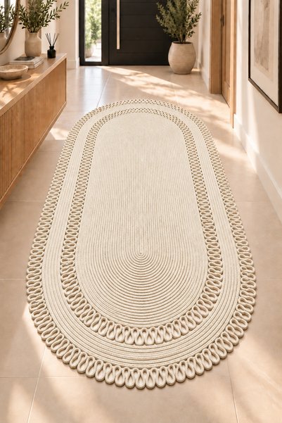 MaVaux Alessa Doğal Oval Hasır Jüt Kilim Oval Dekoratif Örgü Kilim – Modern Bohem Tasarım, Şık ve Doğal Görünüm, Salon, Mutfak ve Antre Kullanımı Desenli, Dekoratif, Kilim, Salon Çeyizlik, Hediyelik