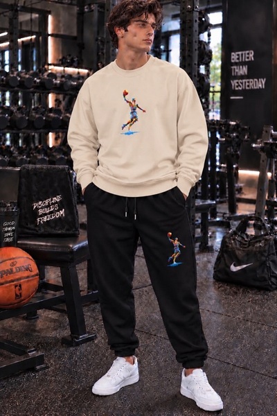 FAEL LİFE New Season Unisex Sweatshirt and Trackpants Basket Printed Set