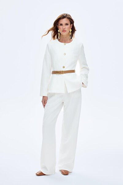 Quzu Wide Leg Trousers Ecru