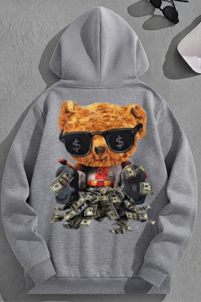 K KOZZ STYLE Unisex 3 Thread Cotton Gray Richbear Print Loose Fit Sweatshirt ...