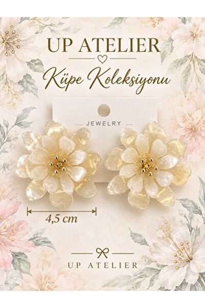 Up Atelier Silvery Shiny Flower Earrings 4.5cm