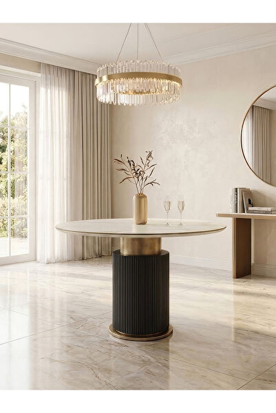 Gazzini Furniture Siena Yuvarlak Mat Porselen Yemek Masası 110x110