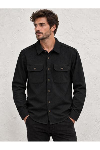 TENA Men's Black Long Sleeve Regular Fit Double Pocket Shirt