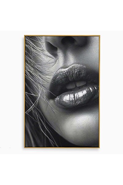 Luxcanva Tablou Canvas Detaliu Buze Seducatoare 40x60 cm cu Rama Auriu Portre...