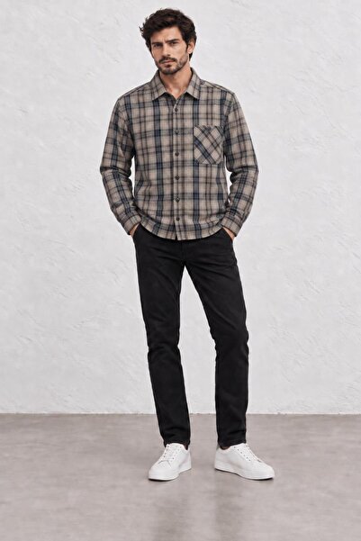 TENA Men's Brown Single Pocket Buttoned Regular Shirt