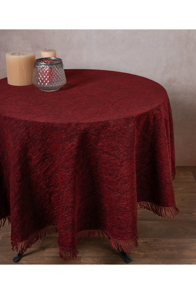 Silk Fashion Τραπεζομάντηλο στρογγυλό σενίλ 055 (175cm) μπορντό -