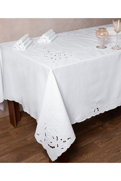 Silk Fashion Χειροποίητο κομμένο τραπεζομάντιλο 950 (180εκ x 260εκ) λευκό