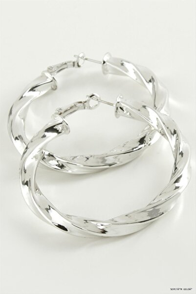 ZERO LAND Spt-Gld Twisted Hoop Earrings 6 cm (142746) Silver Color