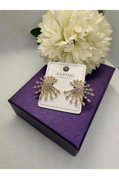 XUPING JEWELRY ZİRKON TAŞLI 14K RENGİ GÜNEŞ OK MODEL ÇELİK KÜPE