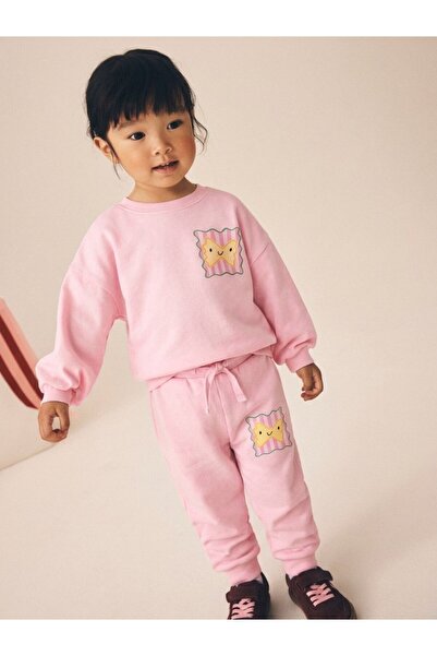 MİO Girl's Sweatshirt and Patterned Sweatpants Set