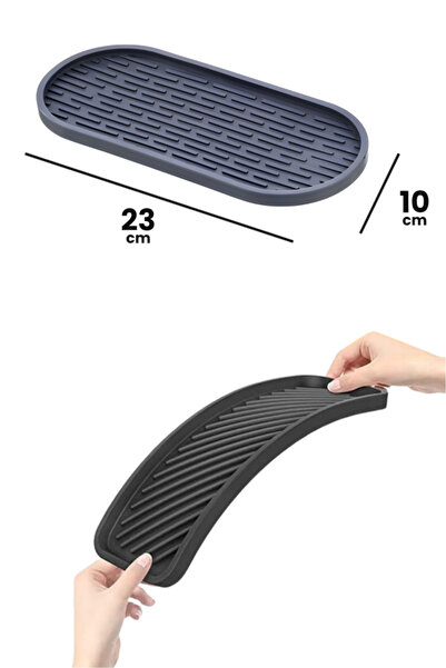12den Silikon Tezgah Üstü Yağlık Altlığı Oval, Yağdanlık Sosluk Sabunluk Altlığı Kepçe Kaşık Matı 10x23cm