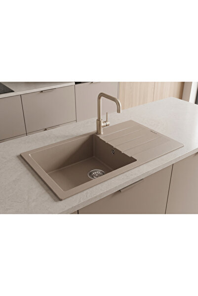 GÜNEY ANKASTRE RealStone P011 ASSOS 86 XL 86×43,5 cm Kapuçino Granit Evye + T...