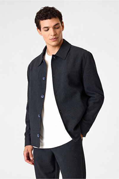 Back And Bond Navy Blue Textured Modern Jacket
