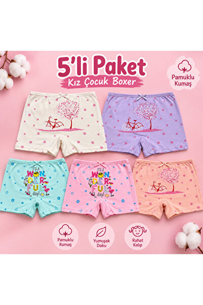 Modare 5li kız çocuk boxer pamuklu iç çamaşırı 4-5-6-7-8-9 yaş için