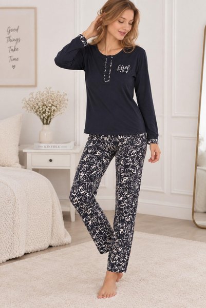 gd goldoremi Women's Patterned Seasonal Comfortable Fit Long Sleeve Pajama Set