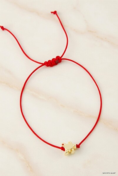 ZERO LAND Spt-Gld Turtle Macrame Rope (141811) Bracelet Red