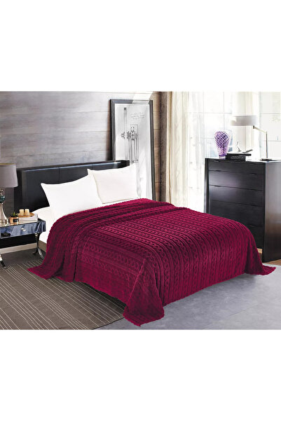 Silk Fashion Κουβέρτα με πλεξούδα από φλις (160cm x 220cm) μπορντό -