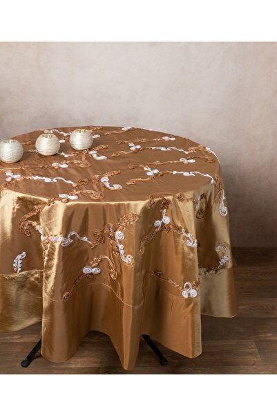 Silk Fashion Σατέν Στρογγυλό Τραπεζομάντιλο (150εκ.) 6271 Χρυσό