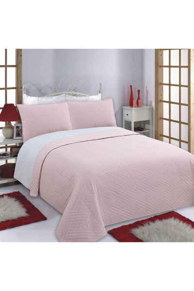 Silk Fashion Σετ κουβερλί (220εκ x 240εκ + 2 x 50εκ x 70εκ) ΔΙΑΜΑΝΤΕΝΙΟ ροζ/γκρι