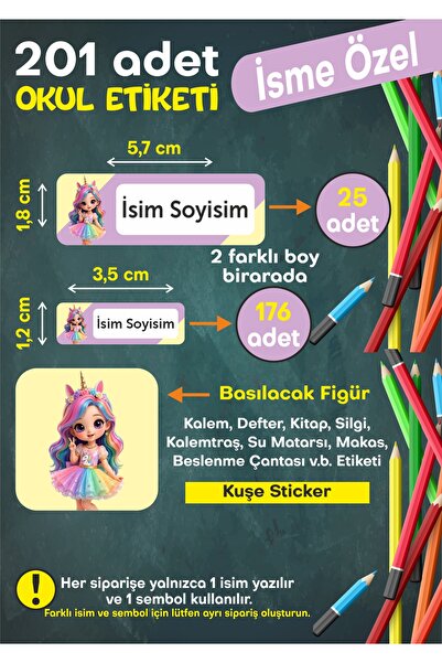 Okul Etiketi Kişiye Özel Okul Etiketi Kalem Defter Etiketi İsimli Sticker İsme Özel Okul Etiketi Prenses