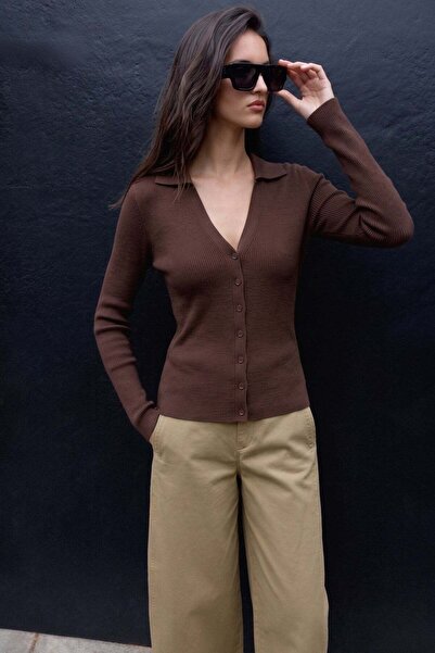 Shopping Shop Ribbed Knitwear Blouse Brown
