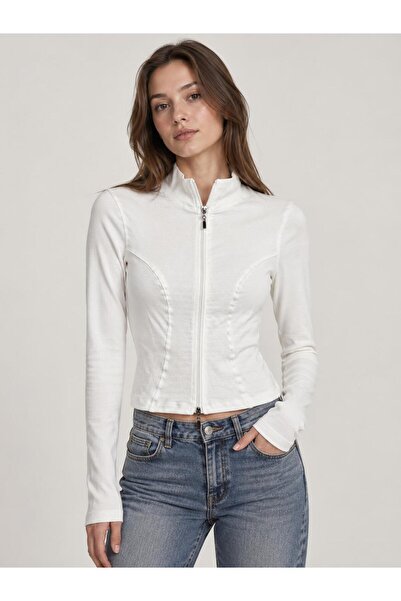 TENA Women's Ecru Blouse with Double Zipper on the Front and Camisole Stitchi...
