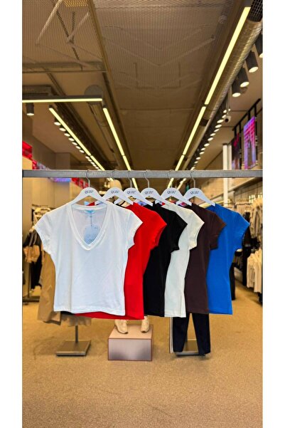 Quzu V yaka Fit Basic Kısa Kollu