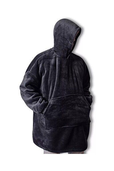 Silk Fashion Κουβέρτα Sherpa με κουκούλα Hoody Μαύρο - Μαύρο