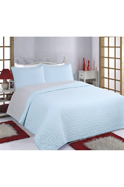Silk Fashion Σετ κουβερλί (240εκ x 260εκ + 2x50εκ x 70εκ) PON-PON γαλάζιο/γκρι