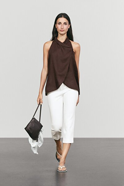 Massimo Dutti %100 keten dökümlü halter top