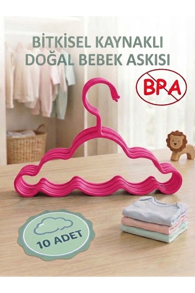 Rubicon Toys Bitkisel Kaynaklı Pembe Bebek-Çocuk Kıyafet Askısı 10'lu