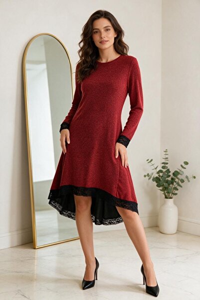OEM Rochie asimetrica de ocazie din material sclipitor cu fir lurex, finisata...