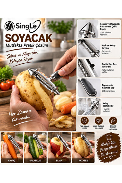 Single Paslanmaz Çelik Çok Fonksiyonlu Sebze ve Meyve Soyacağı Jülyen ve Tırtırlı Kesim Bıçağı
