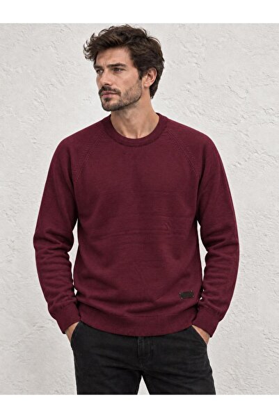 TENA Men's Burgundy Crew Neck Corspan Rope Basic Knitwear
