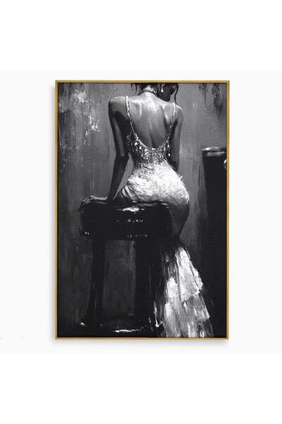 Luxcanva Tablou Canvas Eleganta In Negru 70x100 cm cu Rama Auriu Femeie Elega...