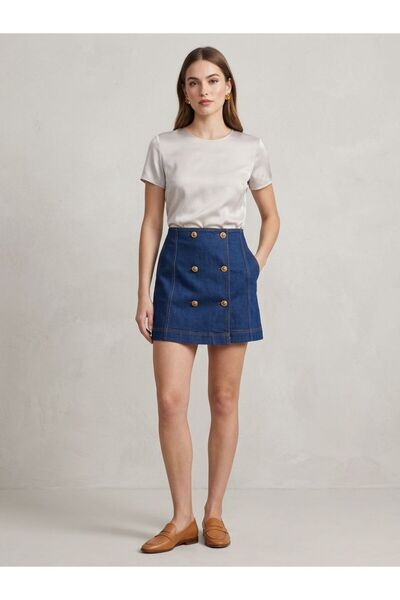 it's basic Düğme Detay Denim Mini Etek