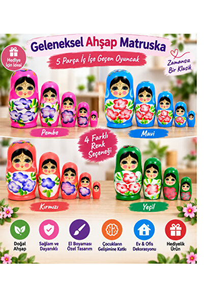 LRS STORE Wooden Matryoshka Doll Set of 5 – Nesting Russian Dolls Hand Painte...