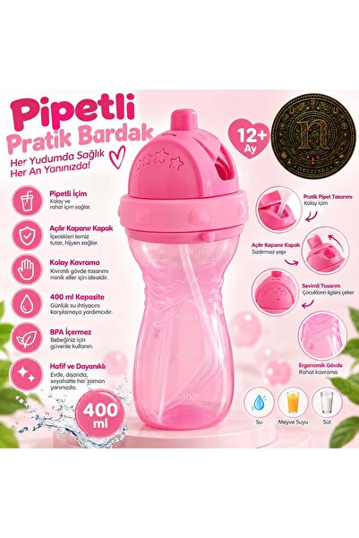 Genel Markalar Pipetli Pratik Bebek Bardağı Pembe 400 ml 12+ Ay | Kolay Kavra...