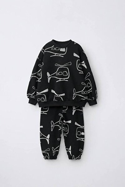 Karaniko Kids Σετ για αγόρια με στάμπα ελικοπτέρου, λεπτομερές βαμβακερό εξωτ...
