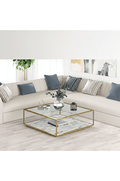 AlRugaib Furniture طاولة قهوة أميرة - لون أبيض أرابيسكاتو بلمسة ذهبية