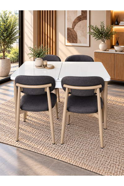 DEREN HOME Calvin Serisi 80x130 Açılabilir Masa +4 Adet Metal İskeletli Masa ...