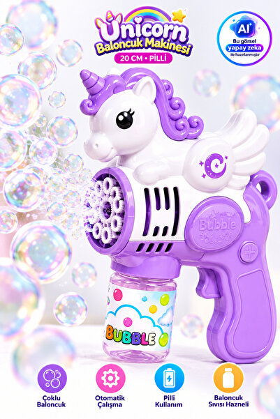 YILDIRIM OYUNCAK Pilli Unicorn Otomatik Baloncuk Makinesi 20cm – Bubble Gun Ç...